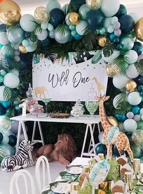 Green Balloon Garland Set Jungle Decoration Wild One Safari