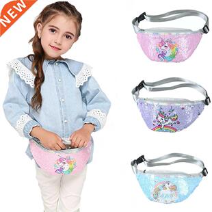 Cartoon Unicorn Waist Bag For Women/Girl Sequins Print Fashi