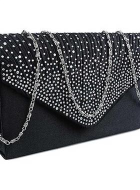 Bague Femme Ladies Large Evening Satin Diamante Ladies Clut