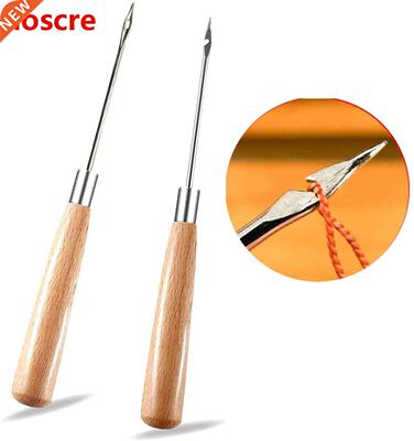 2PCS Leather Sewing Awl With Wood Handle, Hollow, Speedy Sti