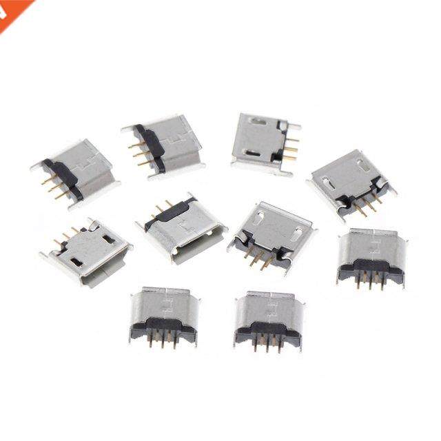 10 Pcs Micro USB Type B Female Socket 180 Degree 5-Pin SMD S