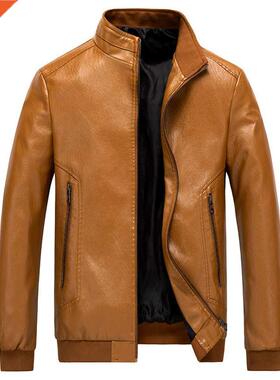 Men's Leather Jacket Biker Motorcycle Zipper Long Sleeve Coa