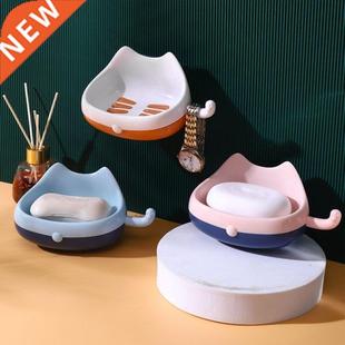 Dish with Holder Adhesive Wal Hook Soap Tail Kawaii Cat