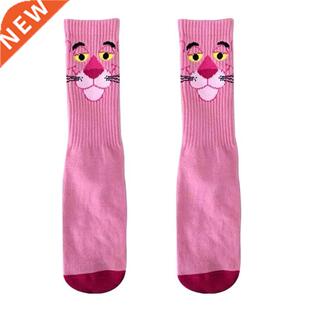 Women Pink Leopard Head Crew Socks Naughty Cotton Ins Fashio