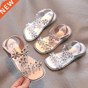 2022 Summer Girls Sandals Flower Crystal Princess Shoes Kids