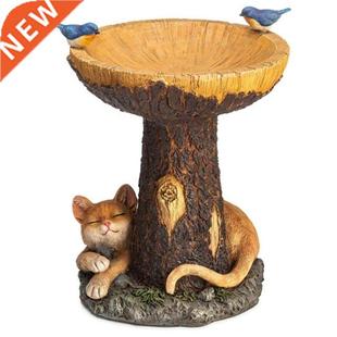 Statue Bird Outdoor Stump Gar Ornament Cat Resin Tree Feeder