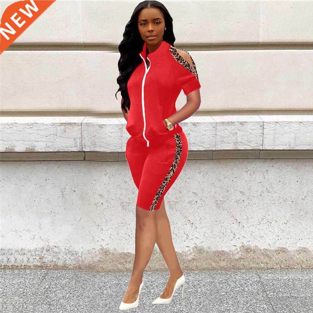 2022 Spring Autumn Leopard Two Piece Set Women's Tra