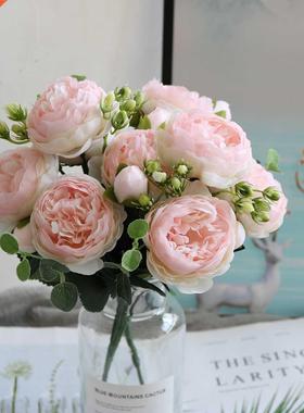 30cm Rose Pink Silk Peony Artificial Flowers Bouquet 5 Big H