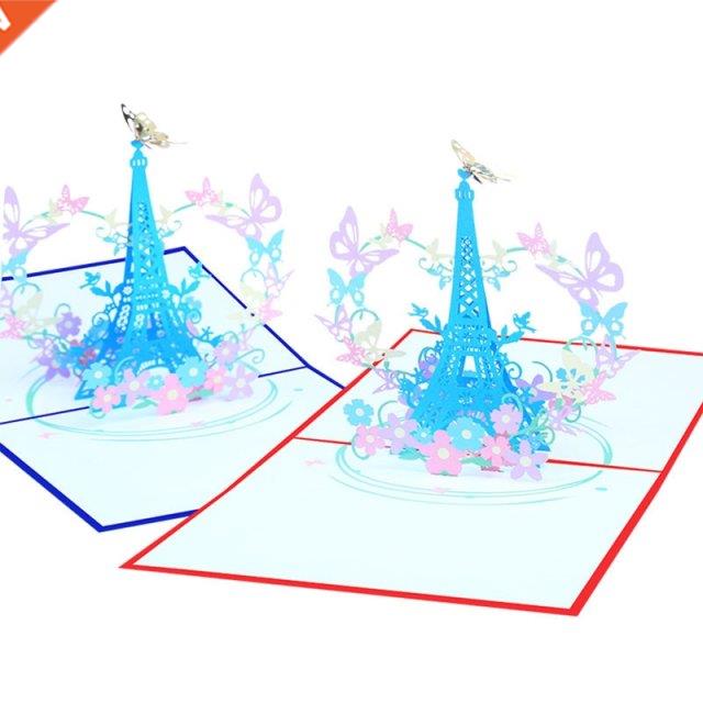 3D Tower Butterfly Pop Up Greeting Cards Wedding Happy Birth