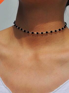 Fashion Jewelry Woman Simple Black White Beads Initial Neckl