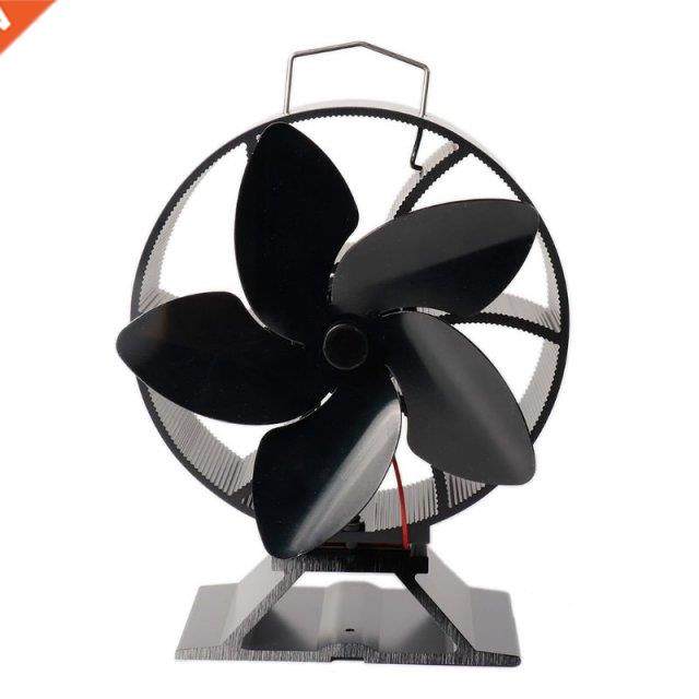 5 Blade Heat Powered Wood Stove Fan Log Burner Fireplace Sil