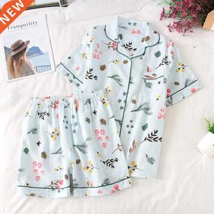 Pyjamas Women 100% Cotton Short Sves Ladies Pajama Sets S