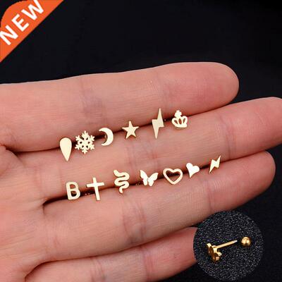 1Pcs Stainless Steel Mini Stud Earrings Heart Star Moon Cros