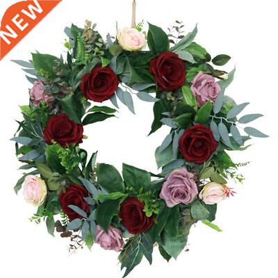 Artificial Rose Flower Wreath Summer Wreath for Front Door W