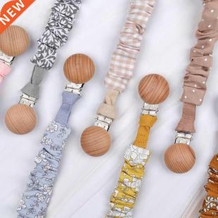 Cotton Linen Baby Pacifier Clip Chain Beech Wood Pacifier Cl