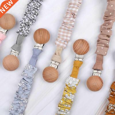 Cotton Linen Baby Pacifier Clip Chain Beech Wood Pacifier Cl