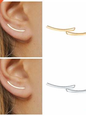 Aide 925 Sterling Silver Smooth Long Line Ear Climber Stud E