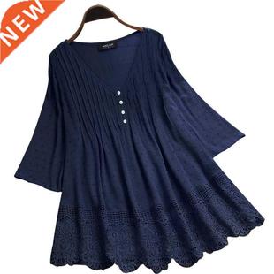 Summer Nec Size Women 2022 Shirt Plus Blouse Fashion 5XL