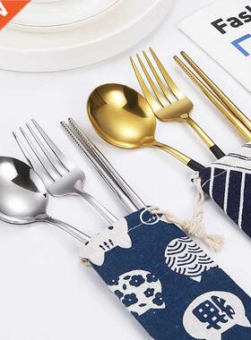 Spoon Fork Chopsticks Set 3PCS Stainless Steel Dinnerware C