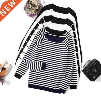 2021 Autumn Winter Long Sleeve Striped Pullover Women Sweate
