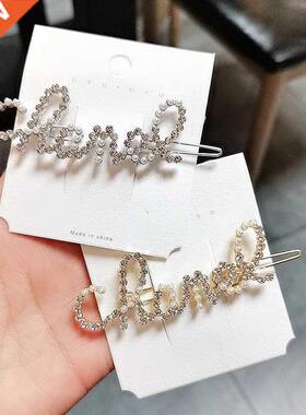 ndy Letters Rhinestone Hairpin Girls Clip Female Pearls Hair