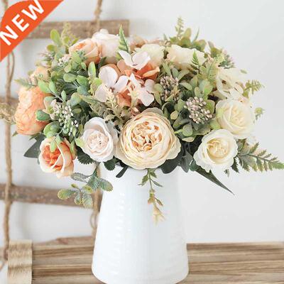 White Silk Artificial Roses Flowers Wedding Home Autumn Deco