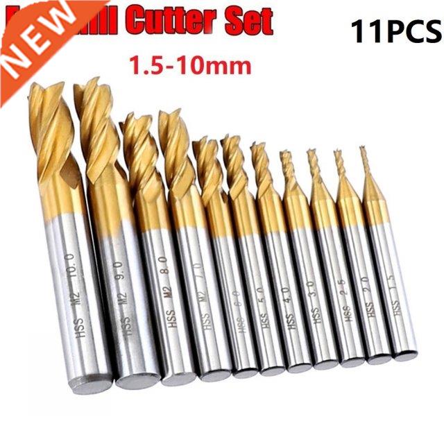 11pcs End Milling Cutter Set For Milling Machine 1.5-10mm Ti
