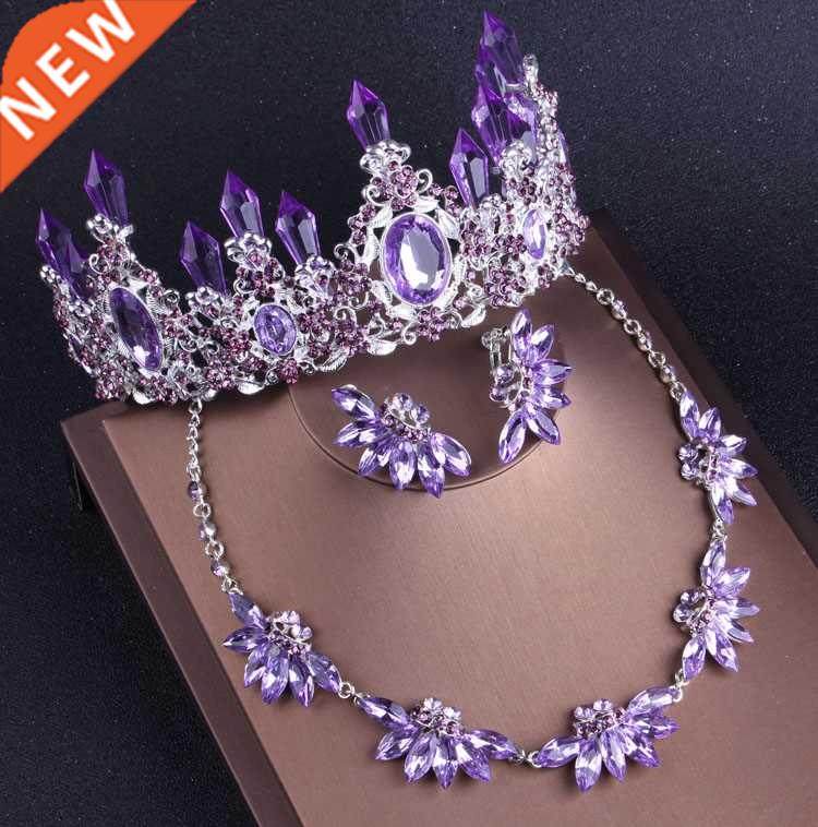 Noble Purple Crystal Bridal Jewelry Sets Necklaces Earrings