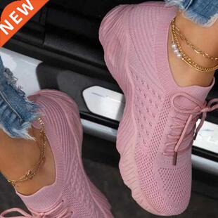 Ladies Breathable Lace-up Outdoor Sneakers Females Solid Col