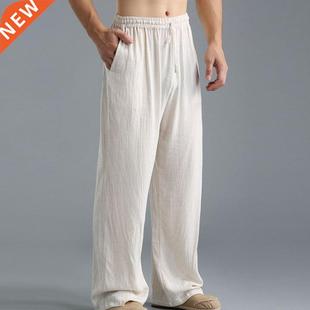 Pants Men Loose Waist Elastic Long Linen Cotton Size Plus