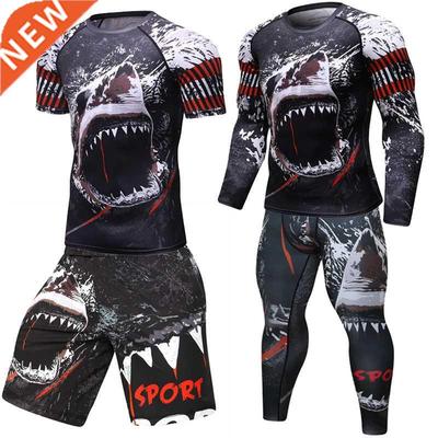 Men tracksuit T shirts +Pants Suit MMA Long Sleeve T-shirt M