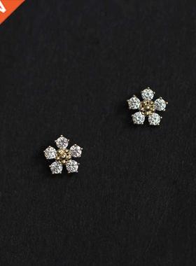925 Sterling Silver Boho Pavé Diamond Small Flower Pl