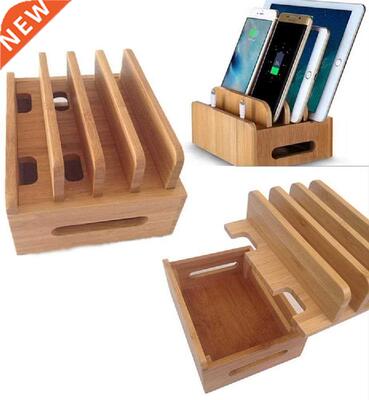 Bamboo Docking Station Wooden Desktop Organizer Charging Sta