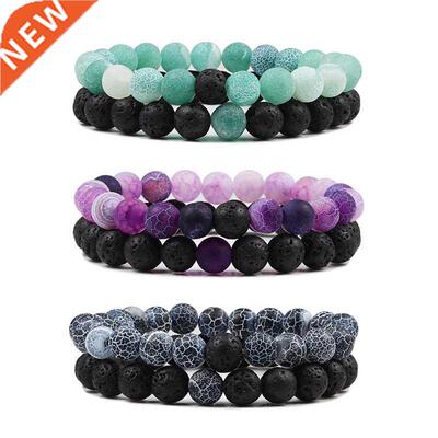 1-2PCS Beaded Bracelets Bangles Set Natural Lava Stone Coupl
