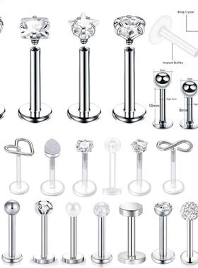 16g Stainless Steel Lip Labret Piercing Crystal Ball Monroe