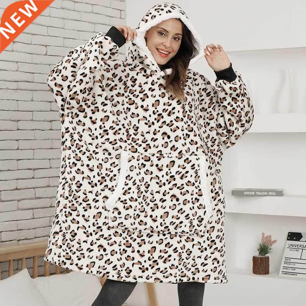 Leopard Fleece Hoodie Sweatshirt Women Oversized Hoodie Blan