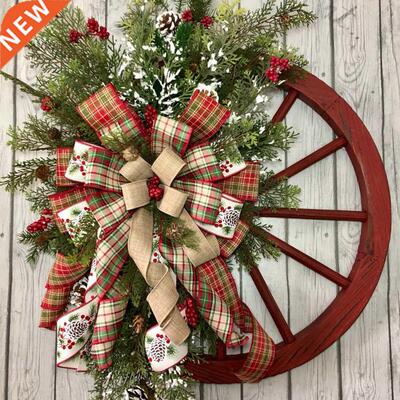Merry Christmas Wooden Wagon Wheels Wreath Home Front Door W