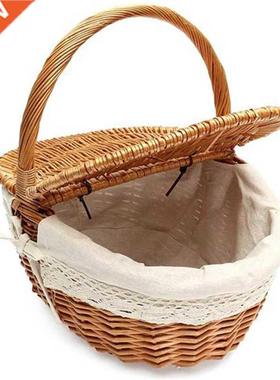 Handade Wicker Basket with Handle Wicker Caping Picnic Bas