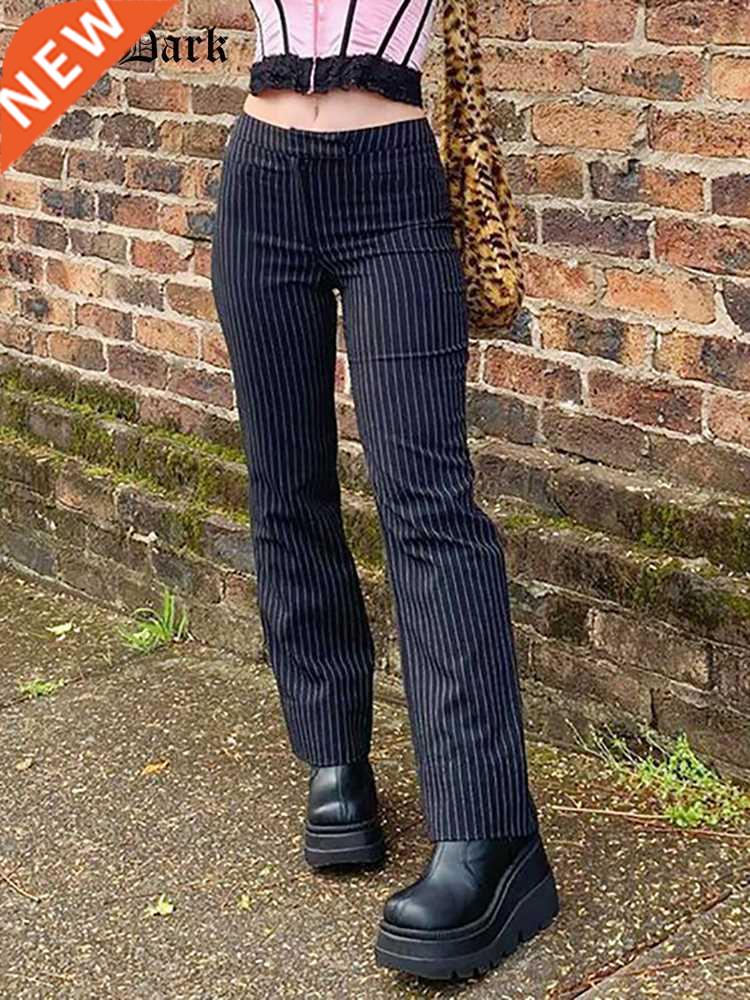 Goth Dark Y2k E-girl Striped Print Gothic Suit Pants Black S