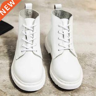 Genuine Leather Boots Women White Ankle Boots Motorcycle Boo