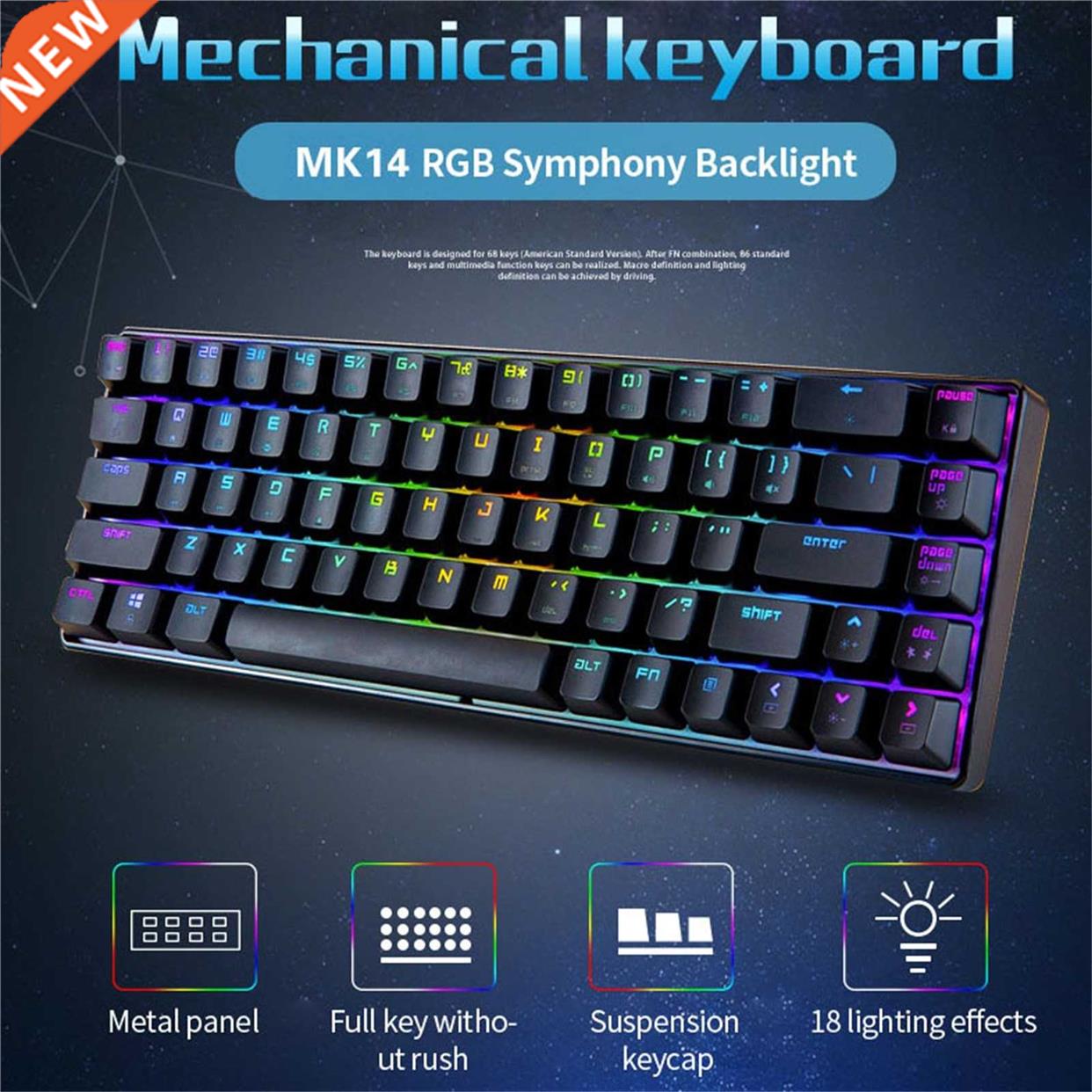 Mechanical Gaming Keyboard Computer Keyboard Gamer RGB 68-ke