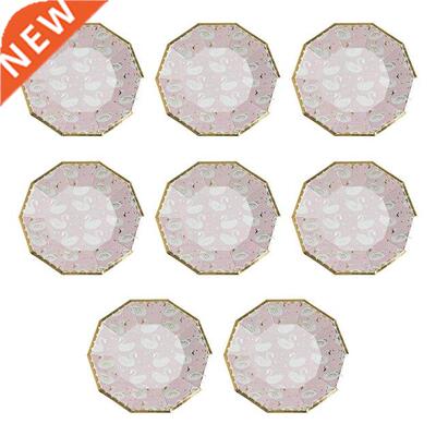 8x Pink Disposable Dinner Plate Degradable Elegant Dinnerwar