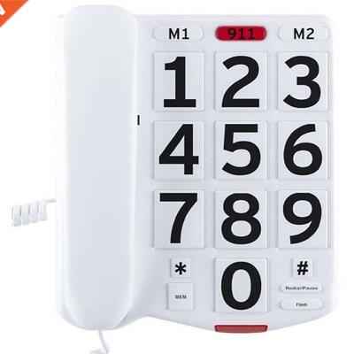 Large Letter Key Landline, Wired Desktop Phone With Handset,