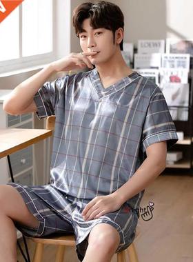 Men Pajama Shorts Summer Satin Pullover Trousers for men Set