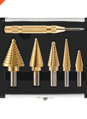5PCS Step Drill Bit Set Titanium Spiral Grooved Multiple Hol
