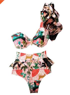 One Shoulder Swimsuit Print Bikinis Brazilian Bikini Set Hig