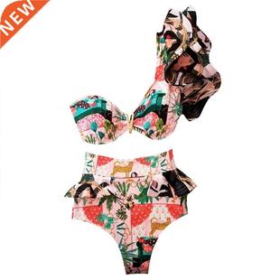 Print Bikinis Brazilian One Set Swimsuit Bikini Hig Shoulder