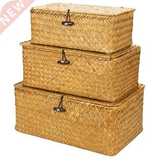 Bins with Wicker Rectangular Storage Set Woven Lid