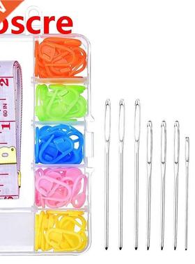 9 Pieces Large Eye Blunt Sewing Needles with 60 Pieces Lock