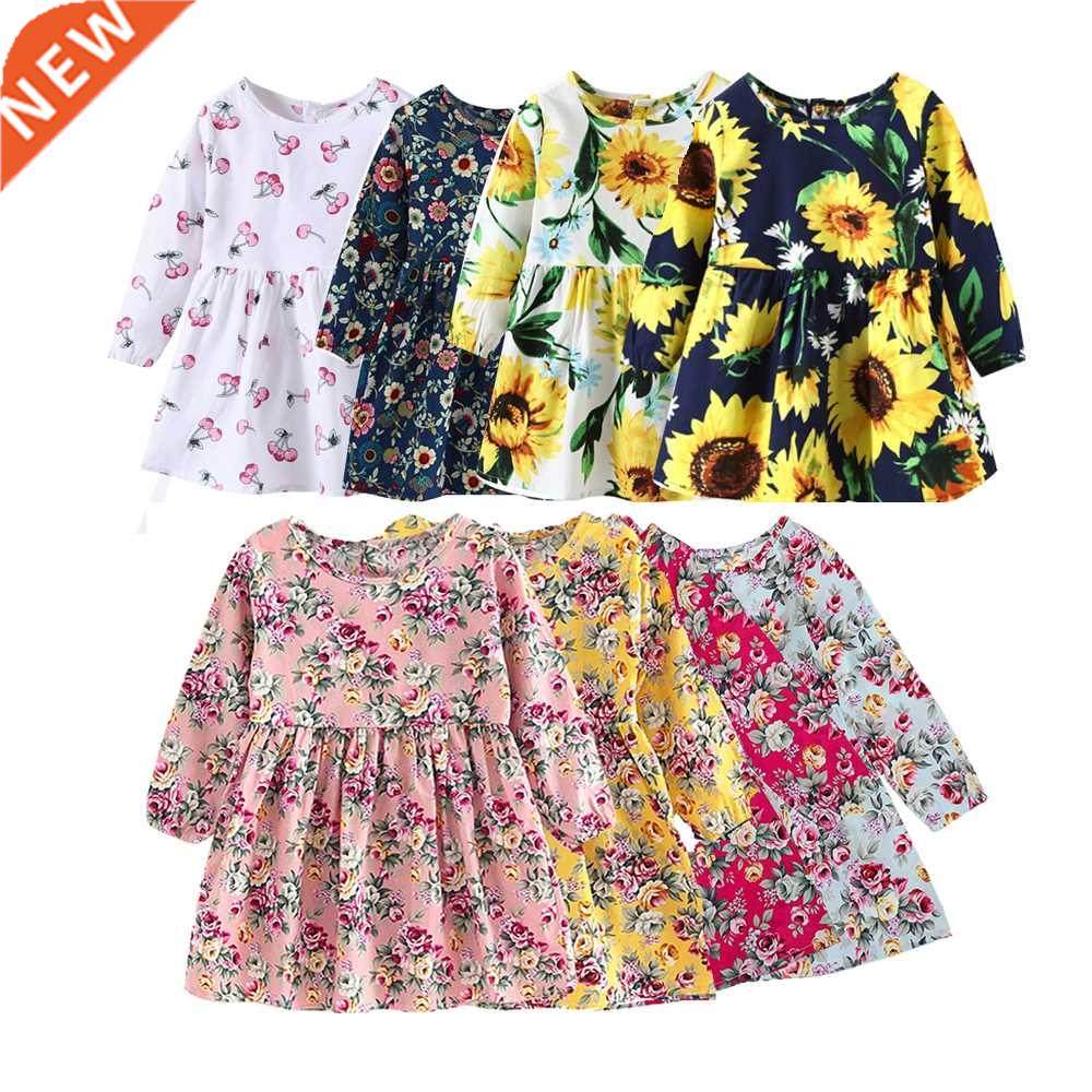 New Kids Long Sleeve Dresses Girls Flower Printed Princess D